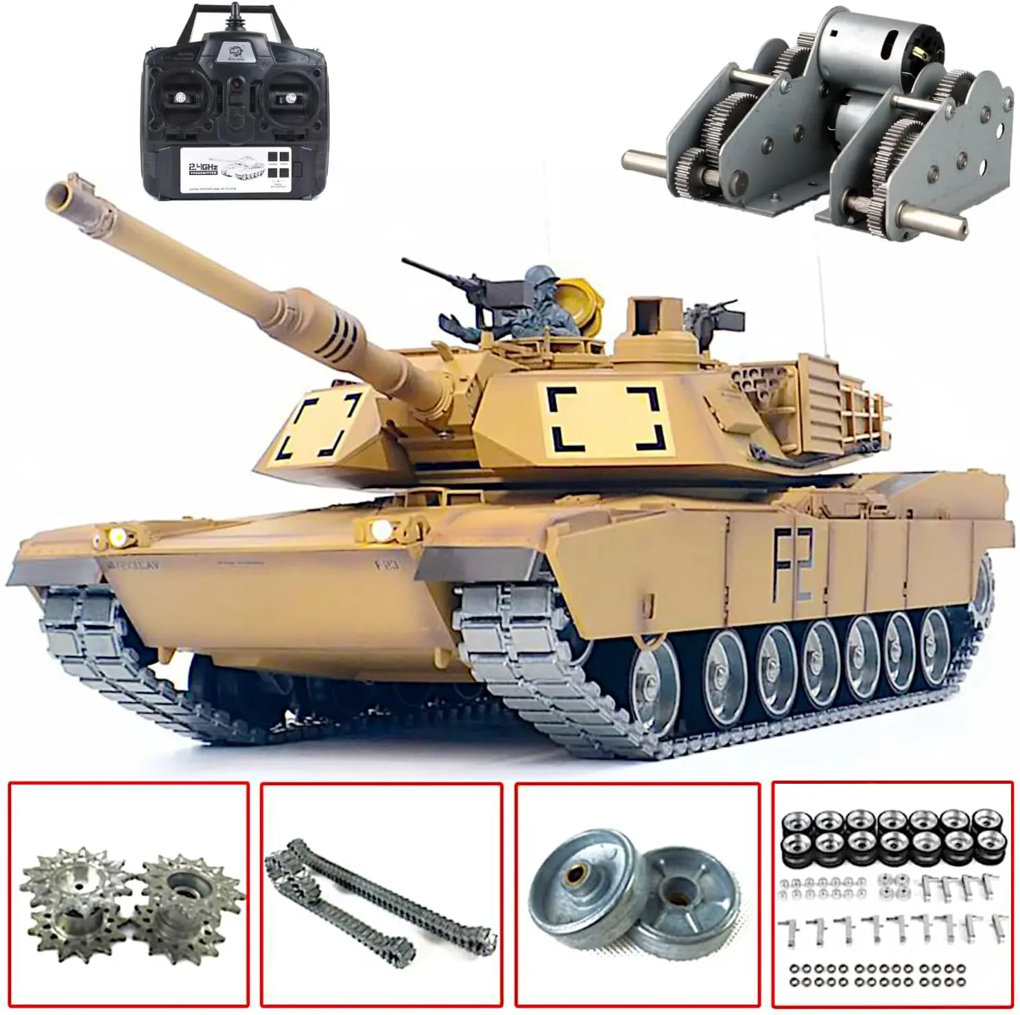 Heng Long 3918 PRO Edition 1/16 Scale RC Abrams M1A2 US Tank with Steel Gears, Tracks, Suspension, Sprocket, Idler, Road Wheel Upgrades, Airsoft Infrared Combat, Smoke Effects, Sound Effect, LED Lights, Recoil Functions