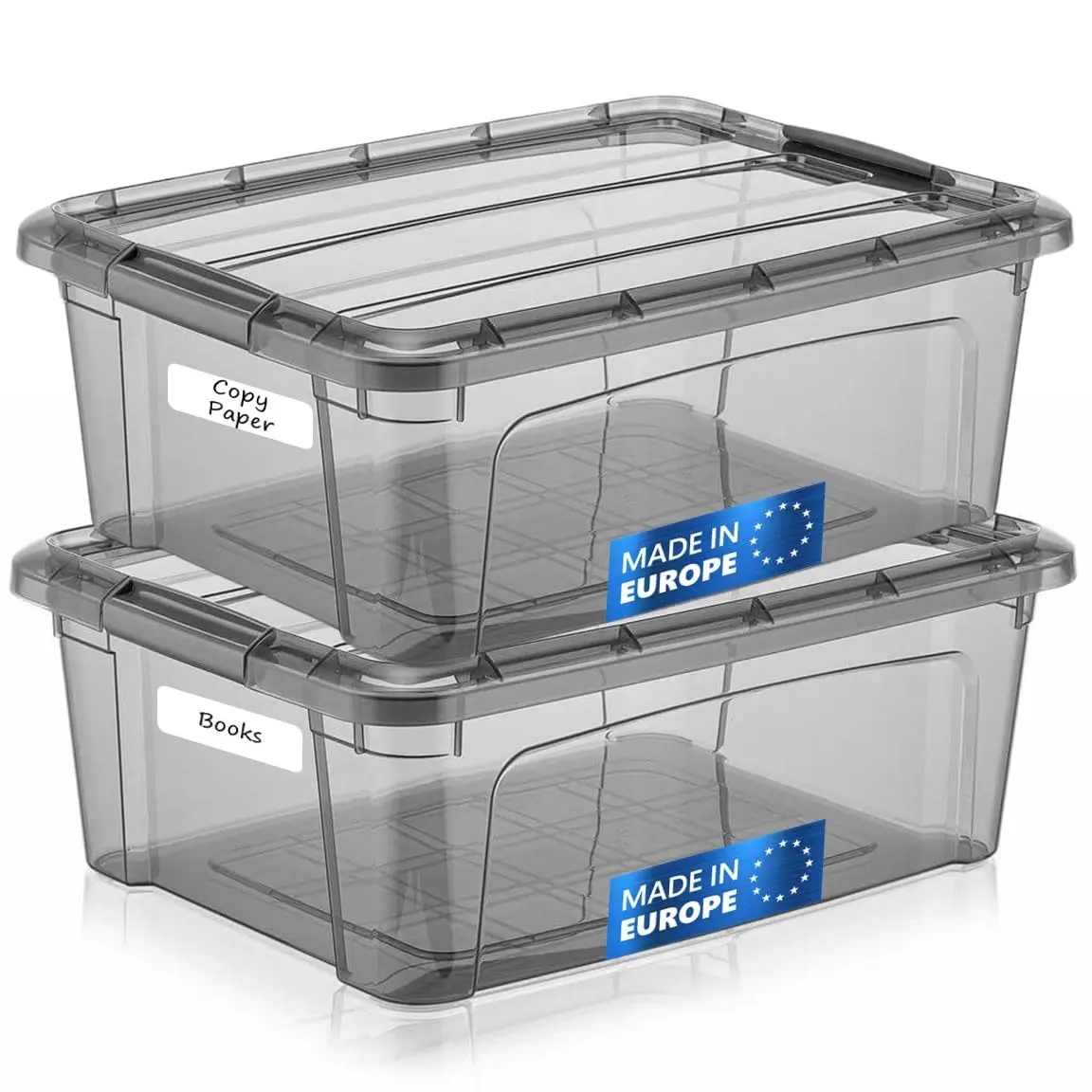 Tribello 12.5 Quart Storage Bins with Lids, Plastic Storage Containers with Latching Lids for Organizing - Tinted - (15.5" x 12” x 6”) - Set of 2