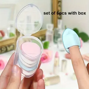 6-Pack Multicolor Mini Finger Sponges, Travel Set with Box, Thumb Makeup Sponge, Small Mini Thumb Sponge, Concealer Tool Kit