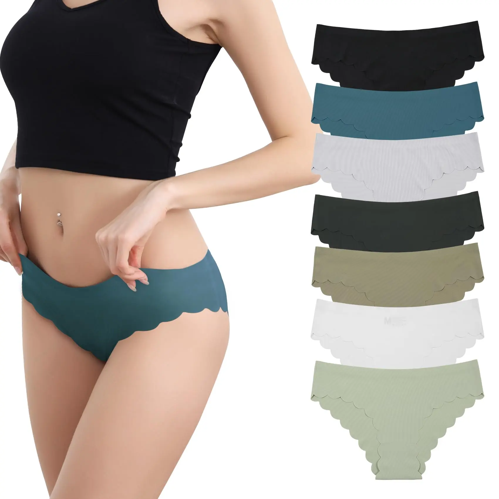 LEVAO Women's Basic Lady Seamless Skinny Ice Silk Panties, Stretchy No-Show Breathable Hipster with Wavy Sides, 7-Pack Invisibles for Anniversary Gifting (S-XL), Smooth, 7 Pack Multicolor, Nylon, Soft, Everyday, Minimalist, Comfortable, Fabric, Slip, Lase