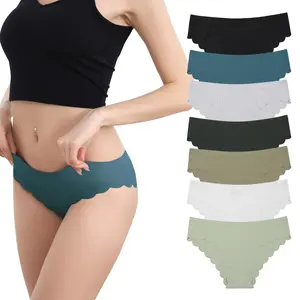 LEVAO Seamless Underwear for Women No Show Ice Silk Bikini Breathable Hipster Wavy Sides Invisibles Panties 7 Pack S-XL