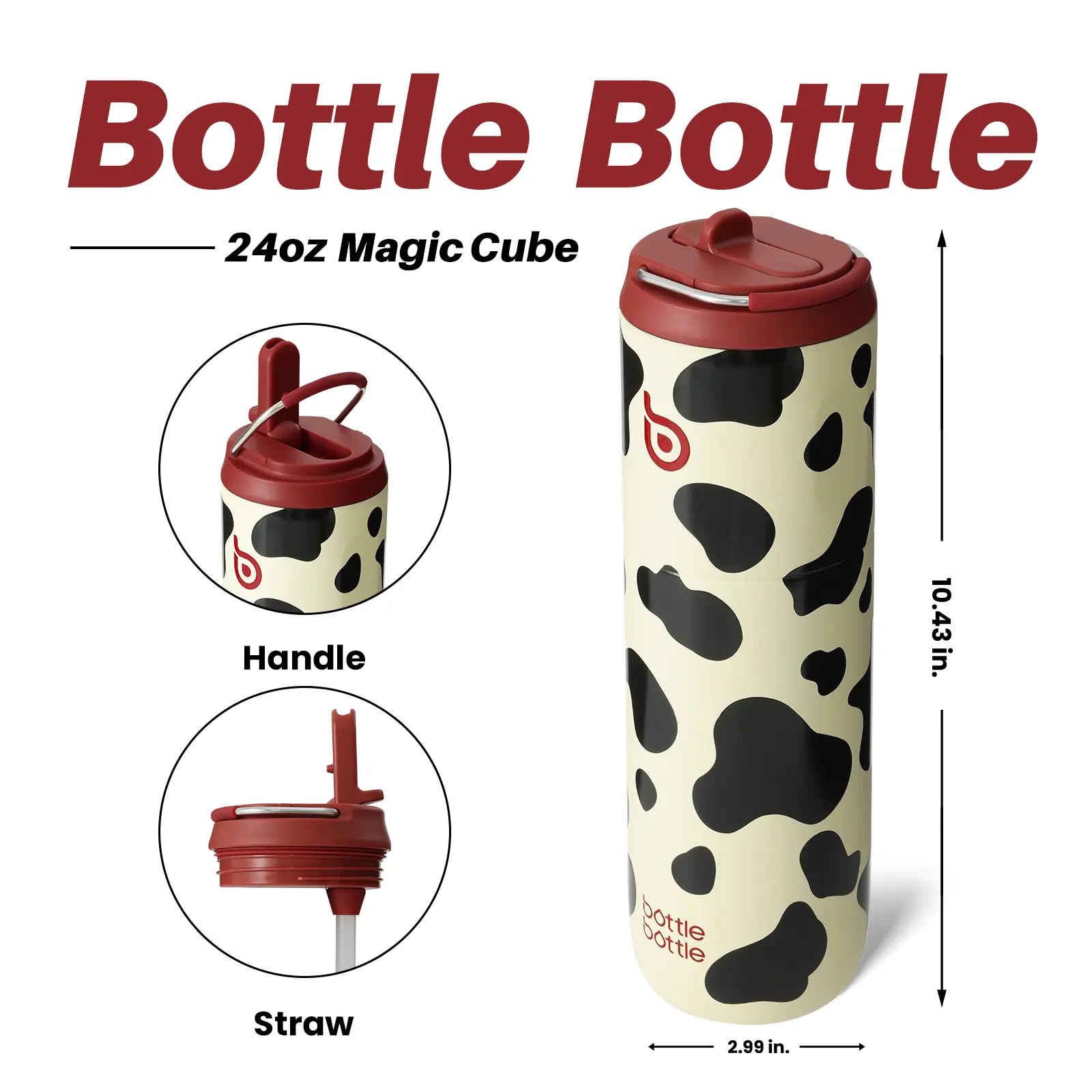 BOTTLE BOTTLE 24oz Insulated Stainless Steel Water Bottle – Leakproof Straw Lid with Handle – Perfect for Gym, Travel & Daily Use, BPA Free