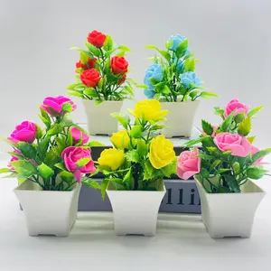 5pcs Artificial Potted Plants Realistic Fake Potted Flowers for Tabletop Decor Plastic Simulation Greenery for Home Office Multi Color Desktop Ornaments