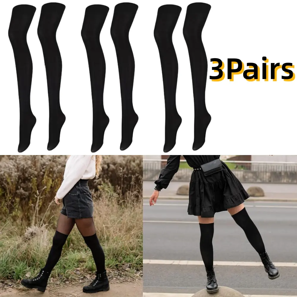 3Pairs Knee High Socks Thigh High Socks over the Knee Socks Long Opaque Thigh High Stockings