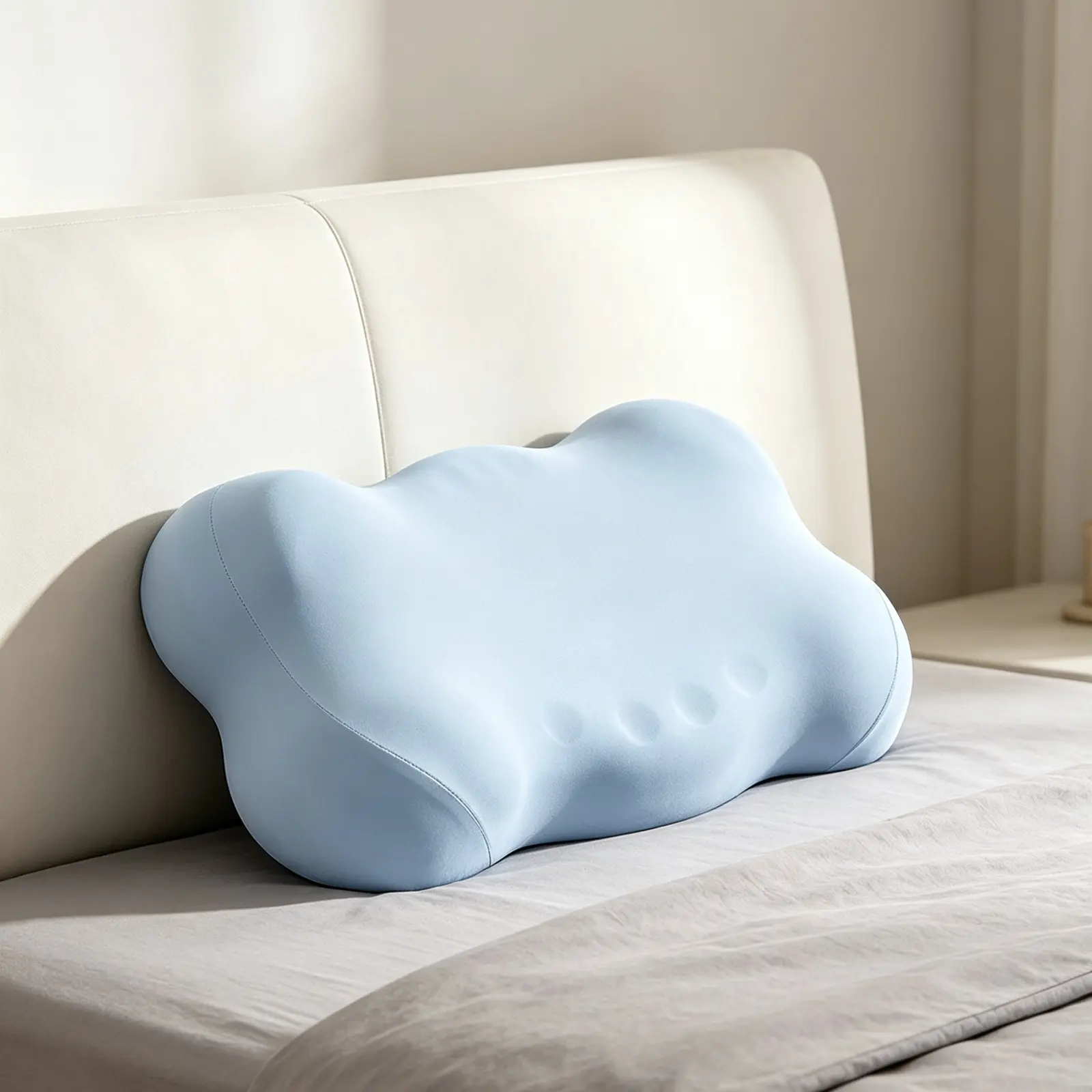 Light Blue Contour Cloud Neck Support Pillow, Breathable Cool Cover, Perfect Side & Back Sleeper Pillow With Strong Rebound Memory Foam For All Night Deep Sleep, Ideal For Bedroom, Office & Dorm Use
