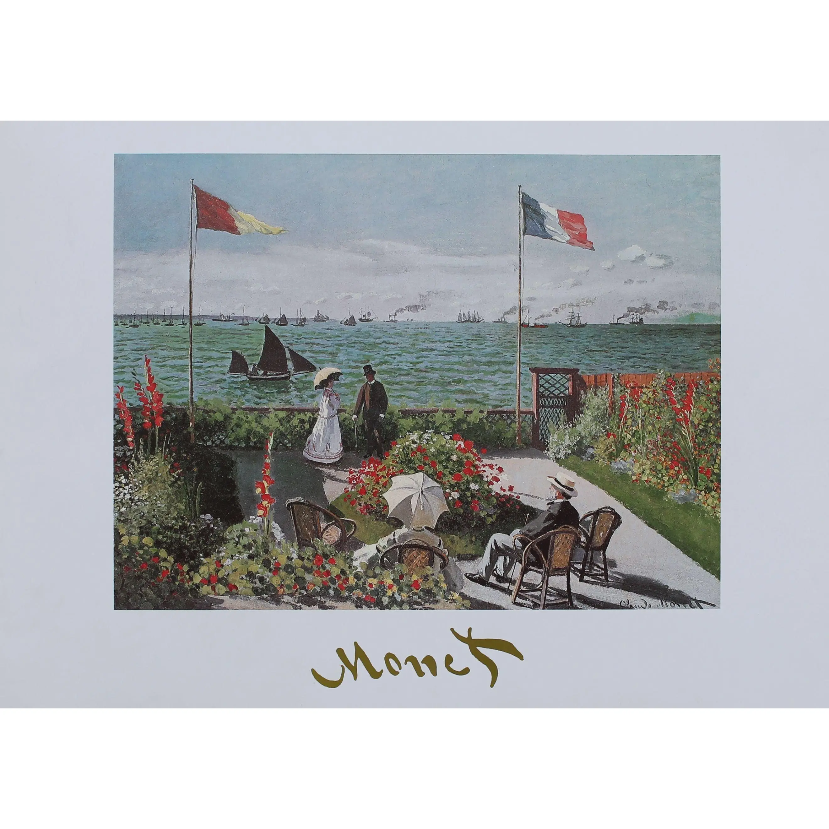 Claude Monet Impressionism "Terrazza Sur Mare a Saint-Adresse" Art Print, 27.5" x 19.5" French Country Wall Art, Vivid Array of Sailboats and Steamships Home Decor for Rooms