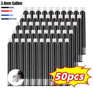 50pcs 3.4mm Ink Cartridges, Includes 5 Compatible Pens, Blue///multicolor, Plastic Material, Universal Ink, Student Use, Office Stationery Supplies, Refillable Ink