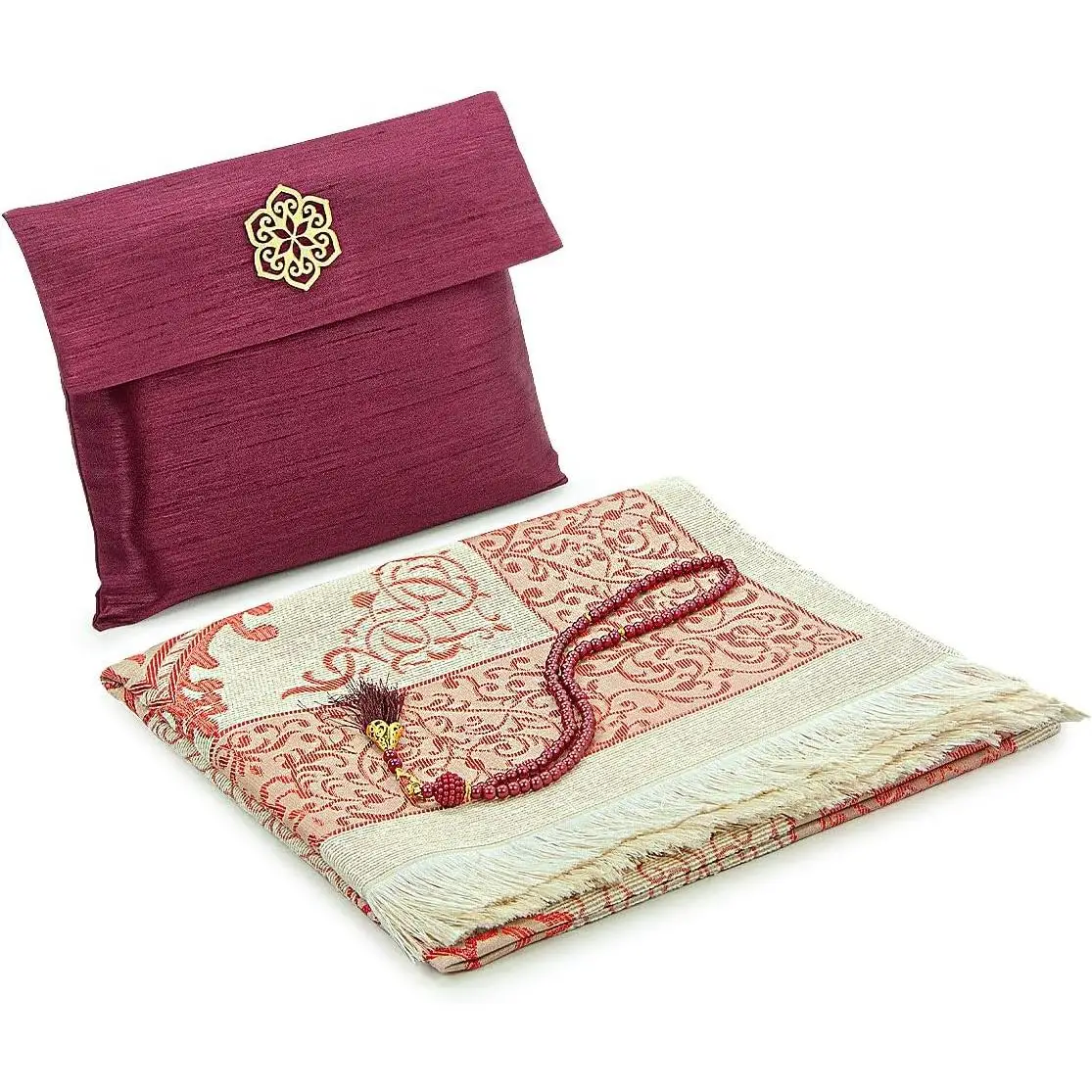 Muslim Prayer Rug and Beads with Portable Elegant Fabric Bag, Janamaz, Sajadah, Soft Islamic Prayers Rug, Islamic Gifts for Eid Ramadan, Travel Prayer