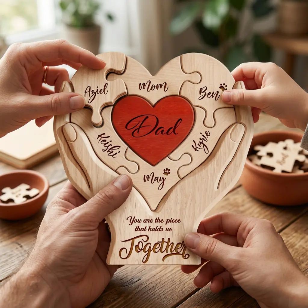 Personalized Fathers Day Wooden Puzzle, You Are The Piece That Holds Us Together Sign, Custom Gift For Dad From Kid, Printed Family Puzzle, Father's Day Gift, Anniversary Gifts For Him