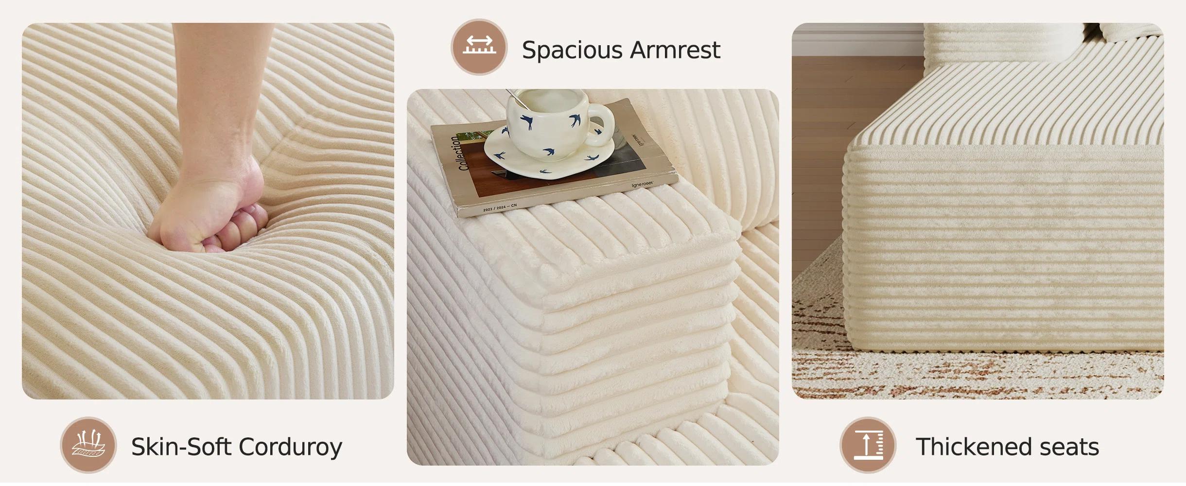 108” Modular Sectional Cloud Sofa For Living Room Modern Minimalist Couch With L-shaped Chaise Upholstered Corduroy Couch , Deep Seat, No Assembly Required