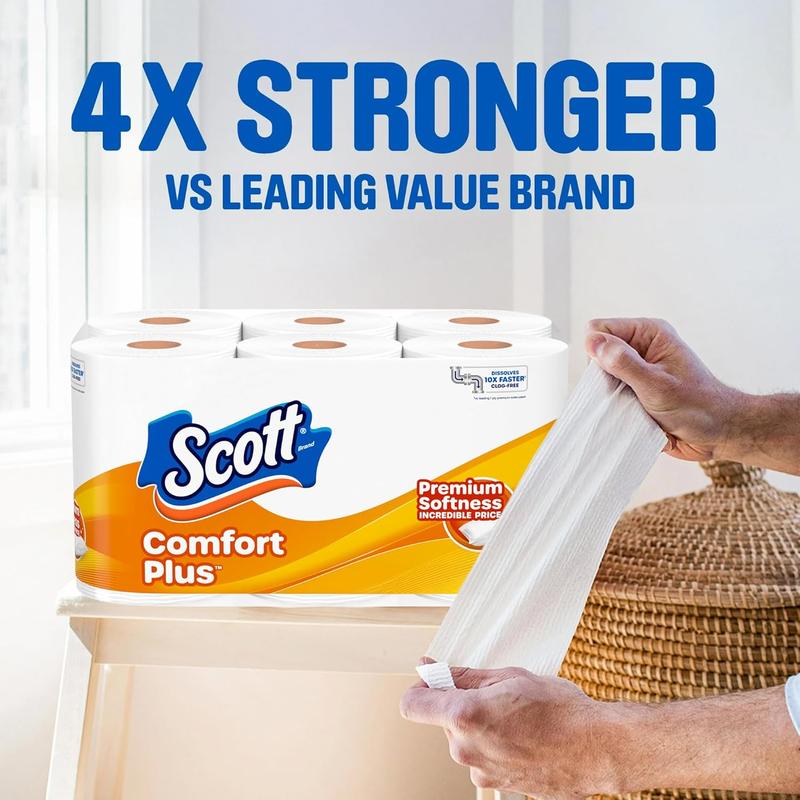 ComfortPlus Toilet Paper 12 Double Rolls 231 Sheets per Roll 1-Ply Septic-Safe 3x Thicker 4x Stronger Softness & Strength