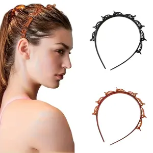 2pcs Elegant Vintage-Inspired Multi-Layer Hollow Braided Hair Bands – Black Plastic Hair Accessories for Women, Perfect for Daily Styling, Casual & Work Outfits, Work Headband,Vintageinspired Accessory,Fashionforward Accessory, Cute Hair Accessories