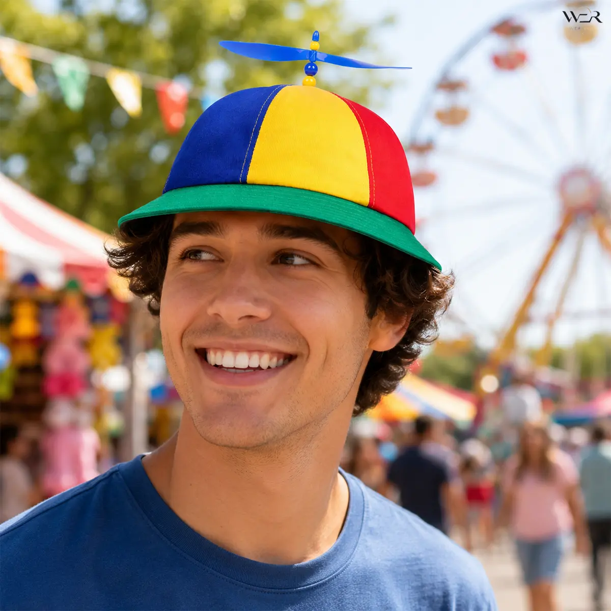 Propeller Hat with Multi-Color Panels for Women & Men, Chic & Lightweight Novelty Accessory with Rotating Propeller for Festivals, Casual, Playful Fun, Wide Brim