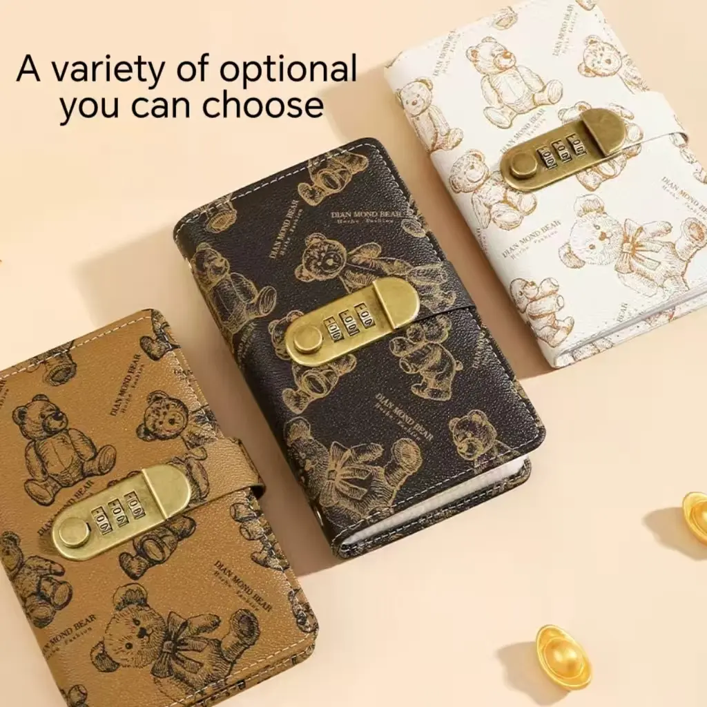 Bear's New Password Lock Cash Deposit Book, A6 Bookkeeping Folder, Foreign Currency Storage Book Package, Secure Financial Management