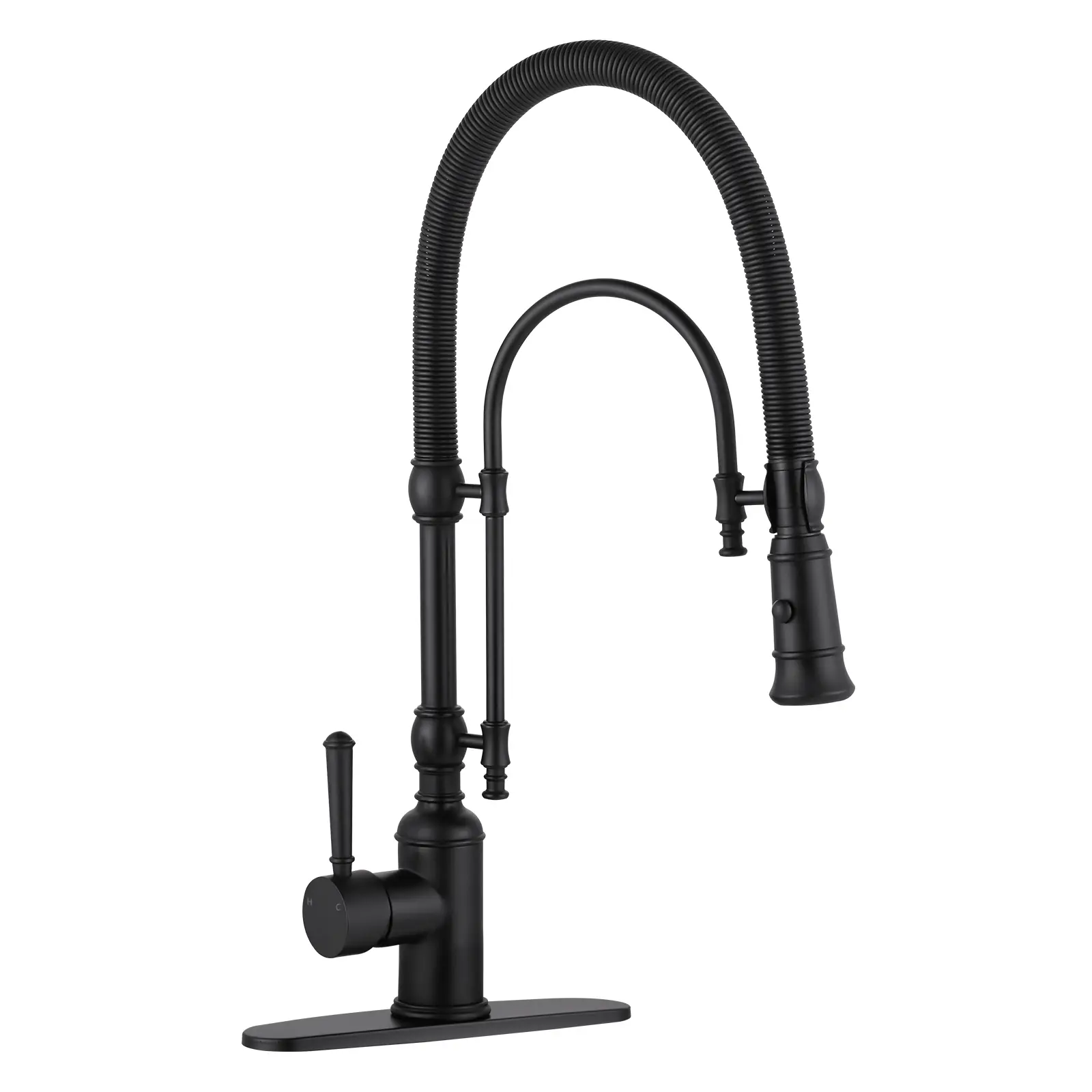 WOWOW Matte Black Brass High Arc Gooseneck Pull Down Sprayer Kitchen Faucet, Single Handle Deck Mount with Faucet Sprayer Attachment, 2 Sprays, Pre-Rinse Mode, Self-Install Capable, Faucet Attachment