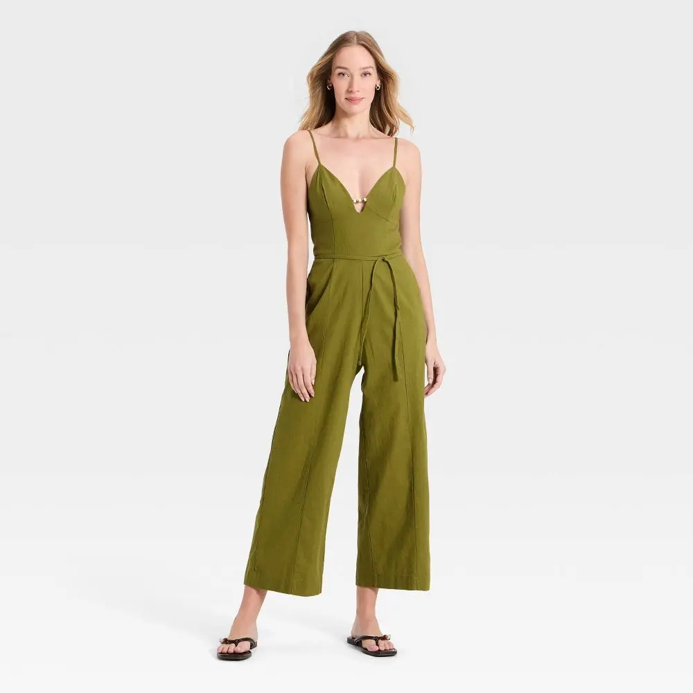 Women's Beaded Linen Jumpsuit - A New Day Women's Beaded Linen Jumpsuit - A New Day