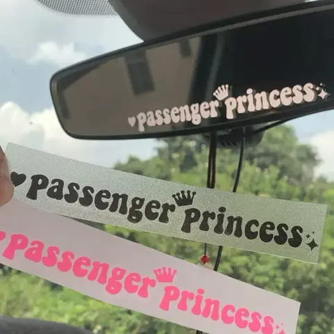Passenger Princess Rearview Mirror Pair Funny Vinyl Window Decal Sticker Car with "Passenger Princess" Text Design vehicle decoration car decal