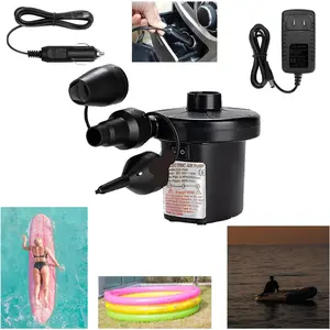 Electric Air Pump for Inflatable with 3 Nozzles, 110V AC/12V DC, Portable Air Mattress Pump, Quick Fill Inflator Air Pump  for Outdoor Camping Inflatable Raft Boat Blow Up Pool Water  Bed