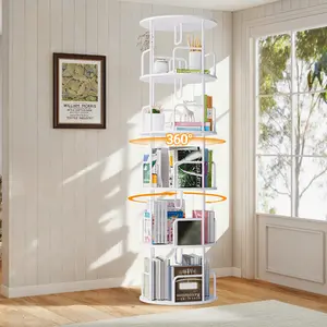 OPUL Rotating Bookshelf Tower 5 Tier, Spinning Bookcase, Revolving 360 Round Book Shelf Narrow Tall Bookcase, Vertical Turning Round storage Bookshelf, Book Shelf Organizer for Bedroom, Living Room, White