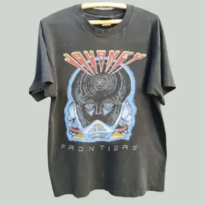 Journey Frontiers T-Shirt, Vintage 80s Rock Band Tee, Retro Classic Rock Concert Tour Shirt, Unisex Graphic Top for Music Fans, Streetwear, Unisex Tee, Colorful Graphic Tee, Grunge Style, Casual Top