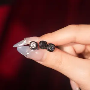 【Livestream-3】1CT Total Black Square Halo Synthetic Moissanite Earrings in 925 Sterling Silver