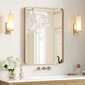 USHOWER Gold Wall Mirror Bathroom Vanity Mirror with Rustproof Metal Frame High-Definition Float Glass Timeless Modern Design for Bathroom Bedroom Living Room