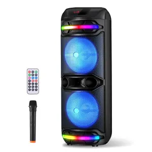 Dazone 5000Watts Bluetooth PA Speaker System, Rechargeable Outdoor Bluetooth Speaker Portable PA System w/ Dual 12” Subwoofer, Wireless Microphone In, Party Lights, USB, Radio, Remote