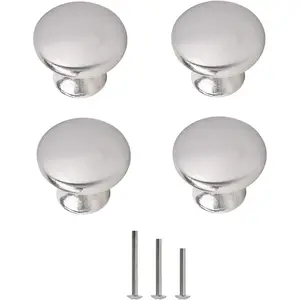 4 Pack 30mm/1.18" Round Mushroom Satin Brushed Nickel Cabinet Knobs Drawer Pull Handles for Kitchen Cupboard Wardrobe Dresser Bathroom Furniture Door