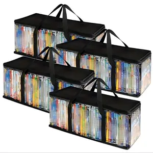 Portable CD Storage Bag, 1-6 Counts Clear PVC Media Carrying Case with Zipper, Strong Handles Storage Bag for Home Study, School Dormitory, Moving Travel, Organiser