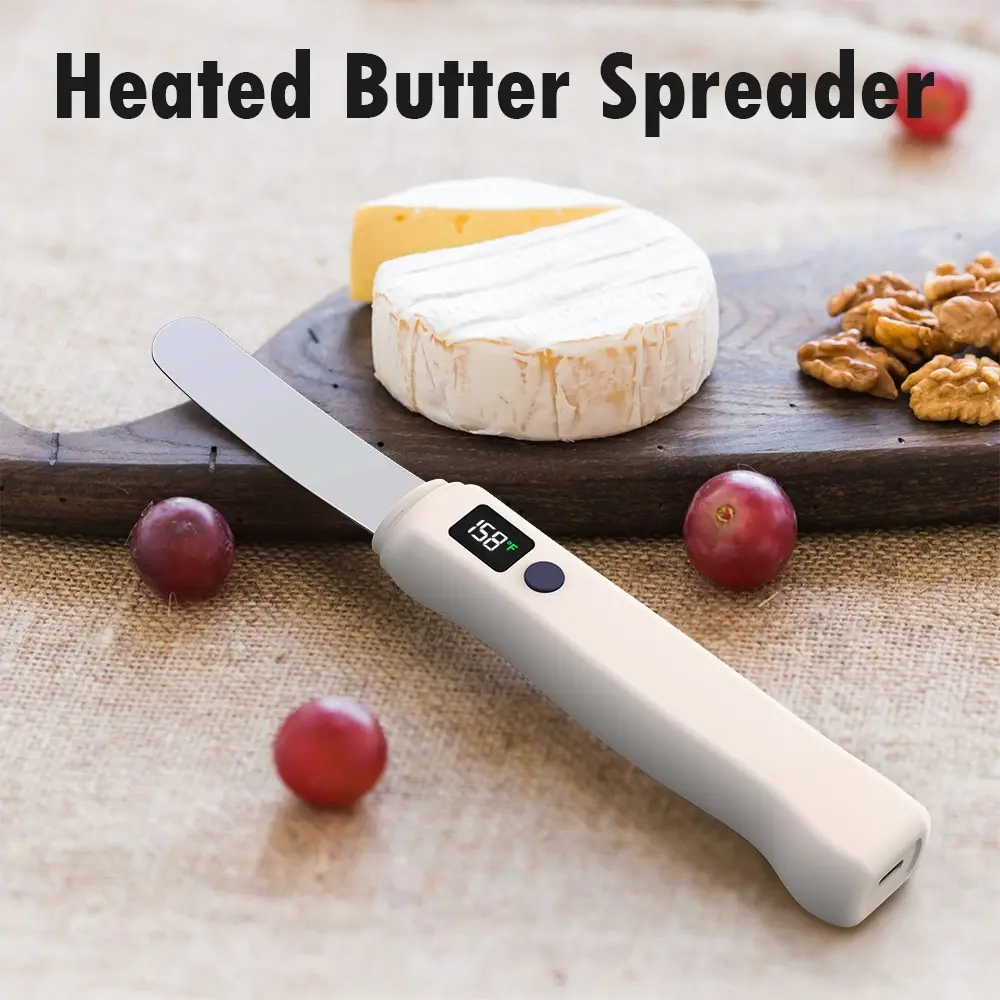 Heated Butter Knife, Smart Stainless Steel Electric Butter Spreader for Hard Butter, Cheese, Peanut Butter, Jam & Honey, Adjustable Temp (131F/158F), USB Rechargeable Kitchen Gadget