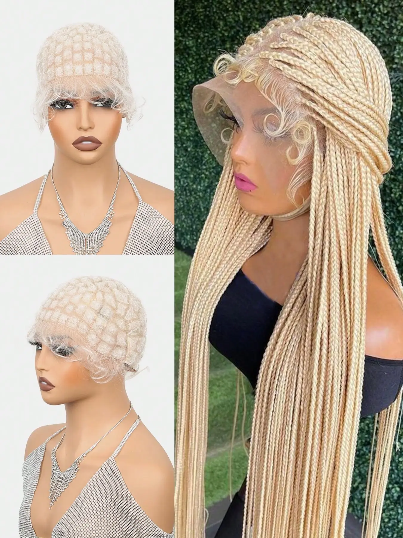 Breathable Lace Crochet Wig Cap with Baby Hair, Natural Knot Braided Wig Cap, Pre-Set Square Pattern Lace Front Cap, No Glue Crochet Wig Cap For Women Used Different Hair Style Wig Accessories