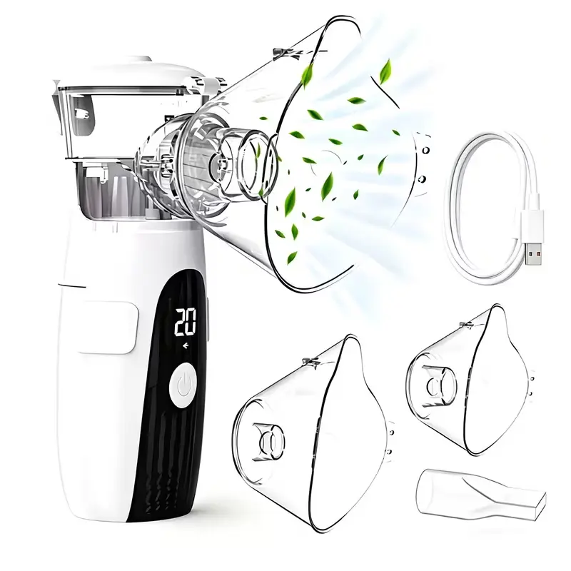 Handy Luxury Cordless Travel-Size Smart Nebulizer - USB-Powered Rechargeable Daily Hydrating Beauty Device for Adults, Mouthpiece, Self-Cleaning Mode, Quiet Operation, Deep Hydration, Gentle Soothing, Low-Residue Design, Adult Mask