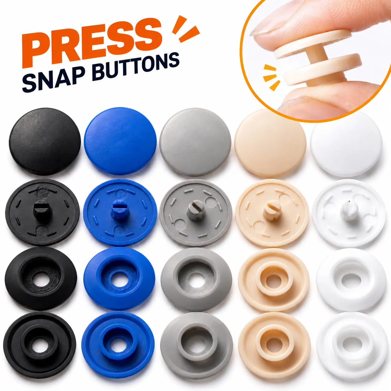 100 Sets Snap Button Kit for Sewing, Plastic Snaps for Fabric and Clothing, Fasteners for Crafts and DIY Projects