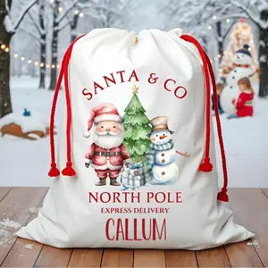 Personalized Christmas Santa & Friends Gift Sack with Red Drawstring Custom Santa Sack XL Size 19.5 x 27.5 for Festive Gifting and Party Favors Assortment