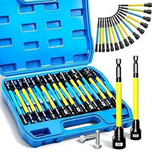 【SummerVibes】15Pcs Magnetic Nut Driver Set,Impact Power Hex Extra Long Nut Driver Drill Bit Master Kit | Metric | 1/4 Inch Hex Shank | Cr-V Steel