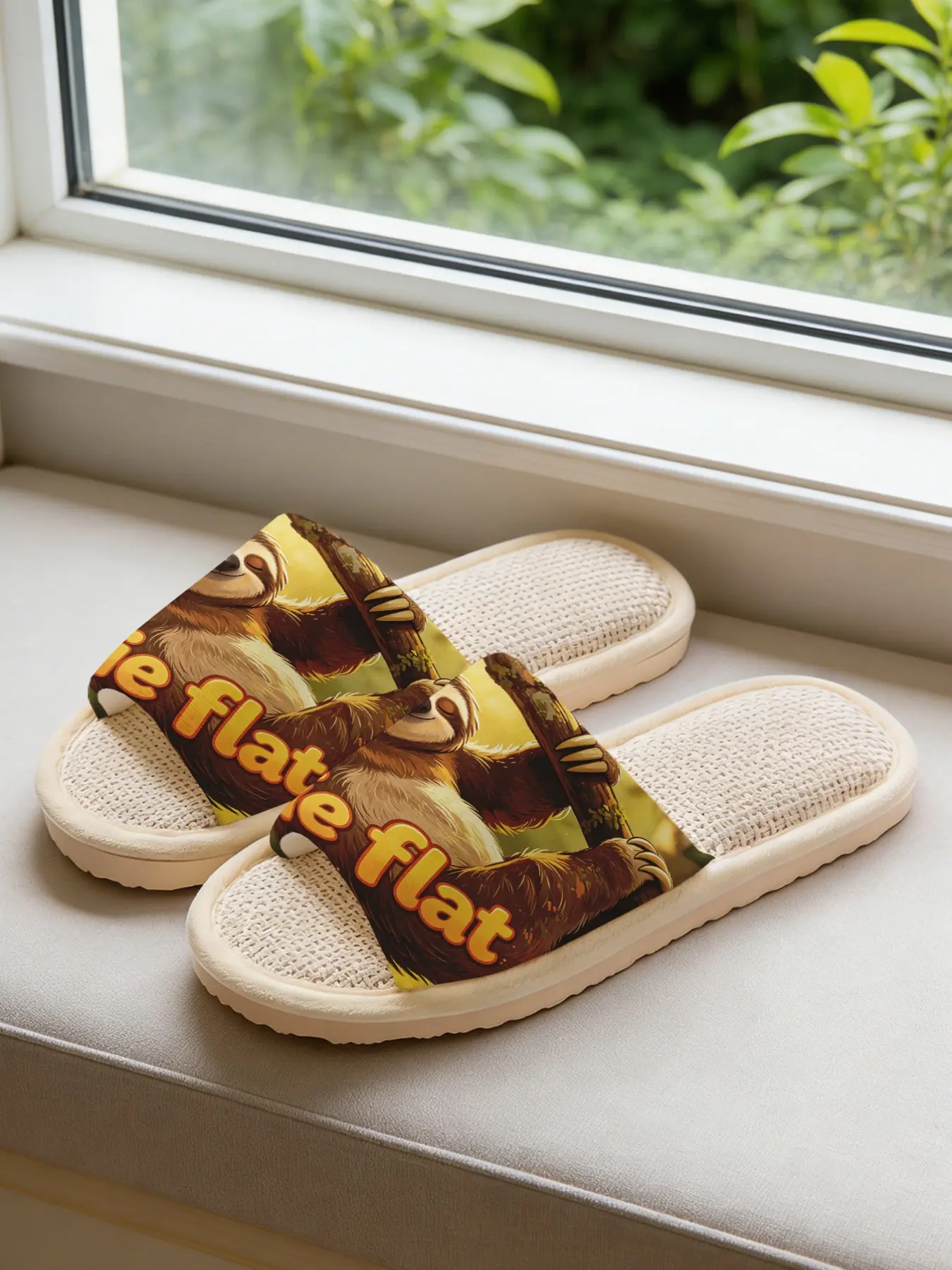 Women's Funny Sloth Print Linen Slippers, Breathable Cloud Soft Sole Anti-Slip Silent, Home Use All Seasons, Casual Textile Eva Sole