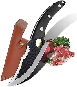 Hand Forged Chef Knife,6 Inch Viking Knife Butcher Boning Knife With Leather Sheath,Handmade Japanese Steel Kitchen Chef Knife,Meat Vegetable Cutting Knife ,Caveman Knife for Camping&Outdoor Knives Cover