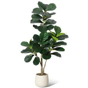 Garvee 120 cm Large Realistic Artificial Ficus Lyrata Tree for Indoor Use with Green Leaves and Trunk, Maintenance-Free Decorative Plant for Living Room, Office, or Balcony