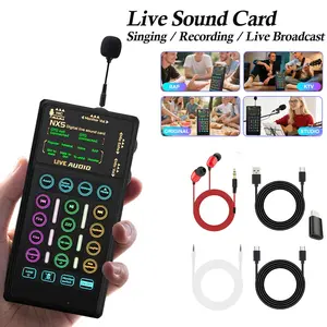 Portable Live Streaming Sound Card Set, Portable Audio Mixer, Handheld Microphone Sound Card Kit, Podcast Broadcasting, Singing, Gaming, Digital Sound Card, Audio Interface