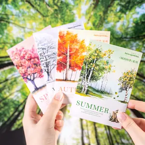 50 Sheets/bag Pet Sticker Pack, Tree Four Seasons Series, Landscape Theme Decorative Stickers for Journals & Water Bottles