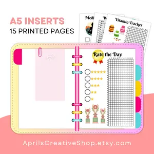 A5 Wellness Tracker Inserts Habit Health Self-Care 15 Printed Pages for Journaling Self-Care Enthusiasts & Healthy Habits Monitoring