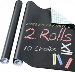 2 Roll Chalkboard Paper - Blackboard Vinyl Paper Removable Bulletin Wall Sticker, Free: 10 Colorful Chalks - 17.3" W x 78.7" L (Black)