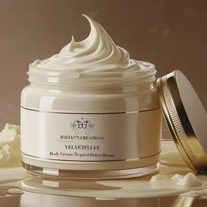 Hailan's Creations Velvet Fluff Body Cream 100G - Hydrating Moisturizer with Jojoba Oil & Hyaluronic Acid for Soft Skin Coconut Lemon Aloe Vera & Shea Butter