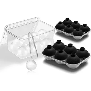 Large Ice Ball Mold with Lid and Bin, 2.5 Inch Ice Balls -  Grade, Easy To Fill Round  Ice Tray,  Spheres Craft Ice Maker for , -Black (2 Pack)