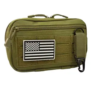 Tactical Molle Admin Pouch with Laser-Cut Design, Versatile Edc Tool Bag, Includes Us Flag Patch and Keychain, Perfect for All Seasons