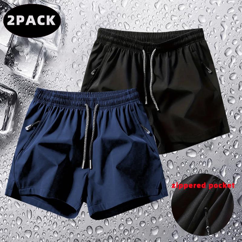 Pack of 1–2 men’s summer essential solid-color casual shorts—ice silk quick-dry athletic shorts with zippered pockets; suitable for beach/sand/vacation/running/sports/fitness/daily outdoor wear. Wetsuit Tropical Menswear Wetsuit Pants