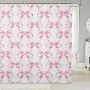 Pink Bowknot Bath Curtain,Dreamy Princess Style Shower Curtain,Kawaii Bow Bathroom Shower Curtain,Fairy Tale Theme Bathroom Washable Home Goods Pastel