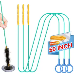 Sink Snake Drain Hair ,  50 Inch Extended Drain Snake Tool Clog Remover, Anti-break Metal Shower Plumbing Snake Drain Cleaner for Bathtub, Bathroom Sink Pipe Cleaning (3 Pack)