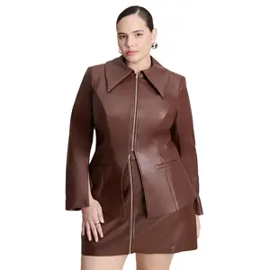 ELOQUII Women's Plus Size Faux Leather Split Hem Jacket