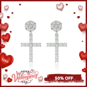Delzzad Studded Cross Dangle Earrings S925 VVS Synthetic Moissanite Hip Hop Earrings Jewelry Perfect Birthday Mother’s Day Christmas Gift for Men Women Wedding Set Springtok